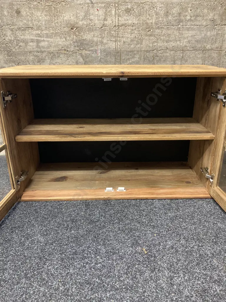 Ex Early Settler Reclaimed Timber 2 Glass Door Sideboard. H60 W99 D39cm Image 1++